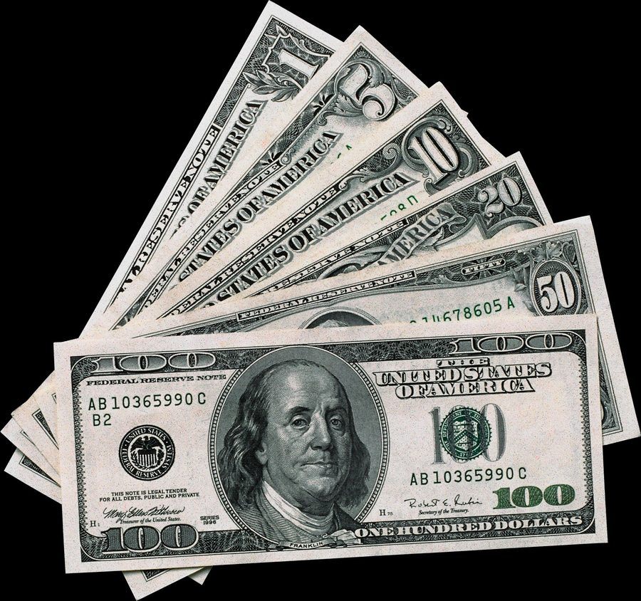 Cash bills fanned out
