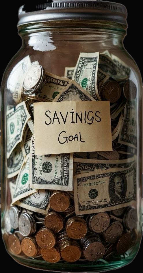 Savings goal jar full of cash